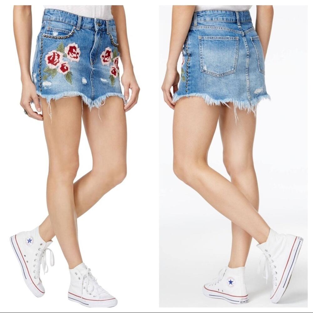 Free People Wild Rose Embroidered Mini Skirt Size 24